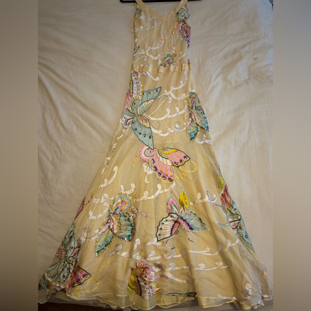 Cream and Gold Silk Butterfly Dress